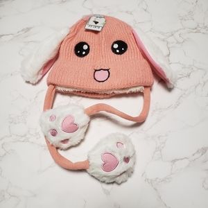Bunny fur lined kids winter hat.